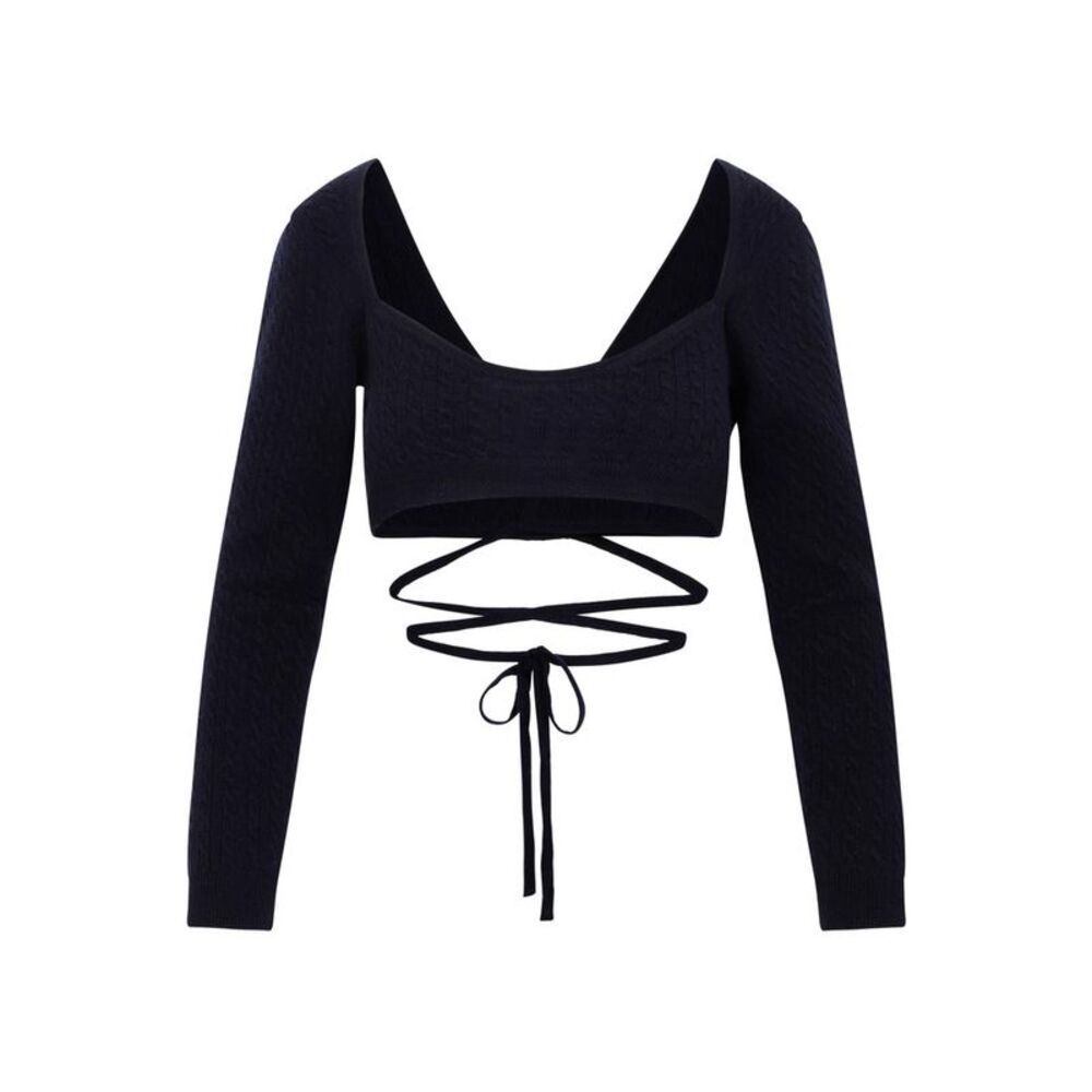 PATOU Women's Cable Knit Long Sleeve Wrap Top Women BLACK T-Shirts & Tops